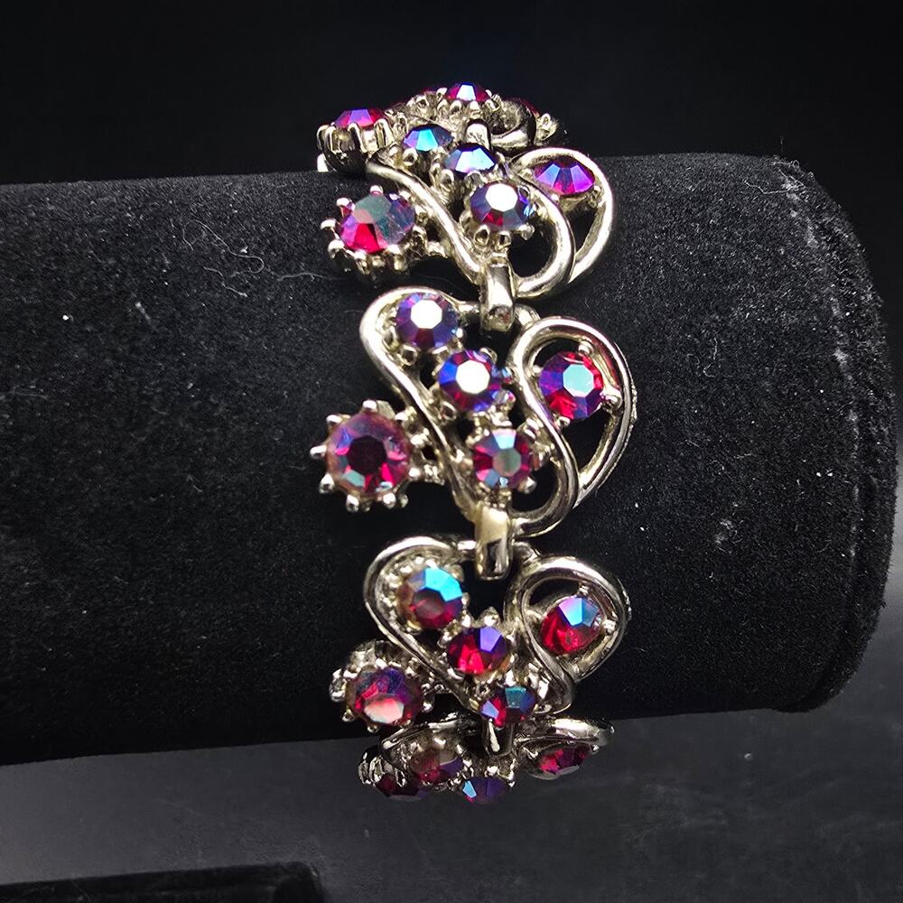 Arthur Pepper Pink Aurora Borealis Rhinestone Bracelet Vintage Costume Jewelry